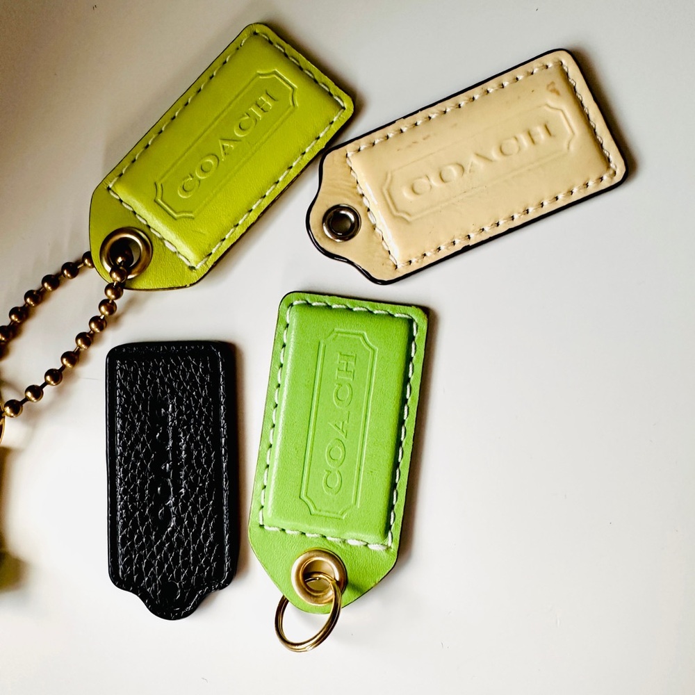 Coach Leather Tag Set in Green, Black, Lime and Cream - lot of 4 tags